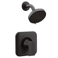 thermostaer with shower head and handset in matte black, shown from the side