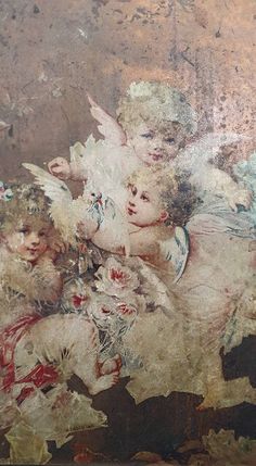 an old painting with angels and cherubs on it