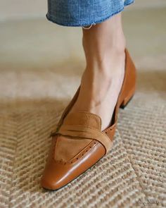 Lasaky - Square Toe Suede Slip On Shoes Buckle Loafers, Square Toe Heels, Vintage Patchwork, Pointed Toe Boots, Casual Belt, Wedding Sandals, Loafers Shoes, Gold Shoes, Beige Shoes