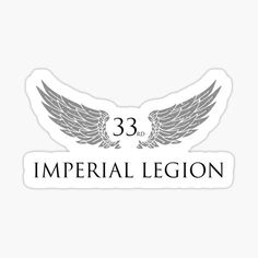 the imperial legion logo sticker is shown in black and white, with grey wings