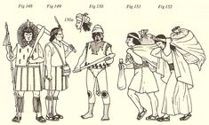 an old drawing shows people dressed in native american clothing