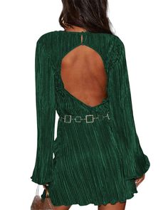 Color/Pattern: Dark Green Approximately 31.7In From Shoulder To Hem 100% Polyester Hand Wash Imported Green Pleated Mini Dress For Fall, Color Patterns, Dark Green, Hand Wash, Mini Dress, Clothes For Women, Green, Pattern, Color