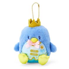 a blue stuffed animal with a crown on it's head and number 3 on its chest