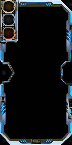 an image of a futuristic frame with blue and orange lights in the center on a black background