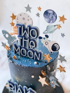 two the moon birthday cake with space theme