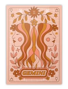 a pink poster with the word gemin on it