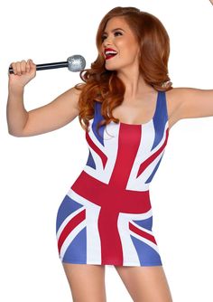 Legavenue British Flag Dress Costume Pop Halloween Costumes, Spice Girls Fancy Dress, Pop Star Costumes, Girls Fancy Dress, Plus Size Halloween Costume, Long Curly Wig