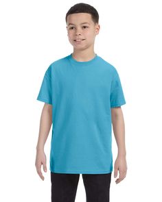 Youth 5.6 oz. DRI-POWER® ACTIVE T-Shirt - AQUATIC BLUE - S | Jerzees Youth Dri-Power Top in Aquatic Blue Size Small | Cotton Polyester R Blank Apparel, Carolina Blue, Big Boys, Calgary, Custom Clothes, Custom Tshirts, Heavy Cotton, Heathers, Columbia