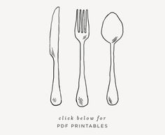 three forks and spoons with the words click below for pop printables on them