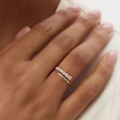 Diamond Everyday Rings, Diamond Casual Ring, Gold Rings On All Fingers, Crossover Diamond Wedding Band, 5 Diamond Ring Design Unique, Ring Stacking Ideas Diamond, Engagement Rings Minimalist Modern, Yellow Gold Rings Fashion, Woman’s Rings