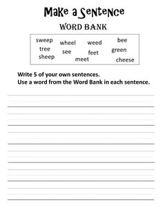 make a sentence word bank worksheet