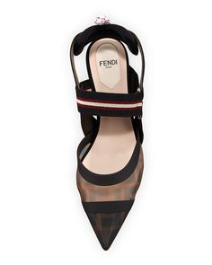 Fendi Colibri Runway Mesh FF Slingback Pumps | Neiman Marcus Couture Red Dress, Fendi Heels, Shoes Affordable, Valentino Heels, Fancy Heels, Heels Aesthetic, Gucci Heels, Shoe Wardrobe, Black Platform Heels