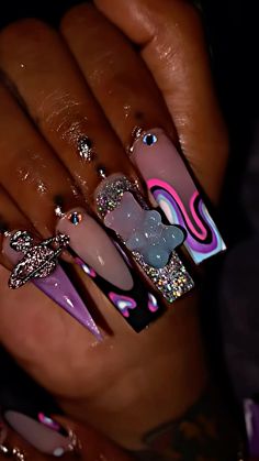 24th Birthday Nail Ideas, Christmas Nails Black Women, Medium Freestyle Nails, Cute Date Night Outfits Black Women, Purple Acrylic Nails, Acrylic Toe Nails, Drip Nails, Nails Design With Rhinestones