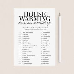 a house warming checklist with a pencil next to it