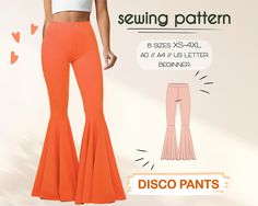 a woman in an orange pants and white top with the words sewing pattern on it