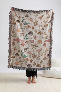 Mushroom Throw Blanket | Good Merchant Co Mushroom Types, Woven Artwork, Mushroom Blanket, Blanket Tapestry, Large Tapestry, Large Tapestries, Earth Tone Colors, Woven Throw Blanket, Mushroom Decor