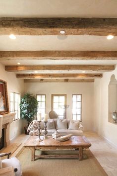 a living room filled with furniture and a fire place in the middle of a room