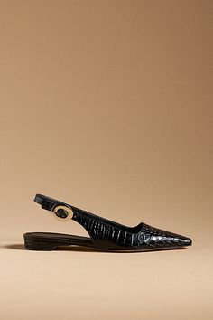 Leather upper, insole Rubber sole Buckle styling Imported | Snip-Toe Slingback Flats by Anthropologie in Black, Women's, Size: 40, Leather/Rubber Flats Outfit, Pointed Flats, Slingback Flats, Candles For Sale, Pointed Toe Flats, Black Flats, Black Fits, Shoe Sale, Wedding Accessories