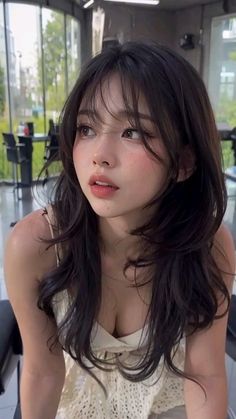 Face Frames Long Hair, Long Layers And Wispy Bangs, Attractive Haircuts Women, Curtain Bangs With Front Bangs, Cute Hairstyles For Oval Face Shape, Asain Hairstyle Girl, Asian Reference Photos, Wispy Straight Across Bangs, Wispy Asian Bangs