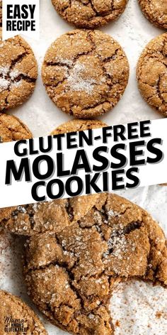 gluten - free molasses cookies are shown with the title