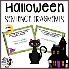 a halloween sentence with an image of a black cat and a house on the side