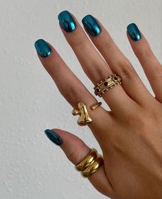 Nail Design Glitter, Teal Nails, Turquoise Nails, Bridesmaids Nails, Colorful Nails, Her Nails, Metallic Nails, Minimalist Nails, Nails 2024