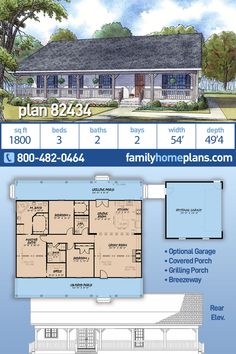 the floor plan for this house is shown in blue and white, with two levels to each