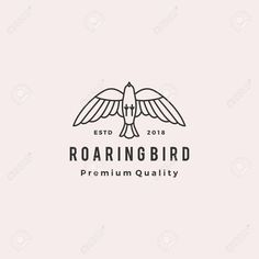 the logo for roaring bird is an eagle with wings spread out, and sits on top of