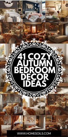 four different pictures with the words cozy autumn bedroom decor ideas