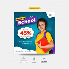 Back to school with discount offer social media post template Premium Psd Back To School Social Media Posts, Offer Social Media Post, School Advertising, Back To School Special, Back To School Sale, Pamphlet Design