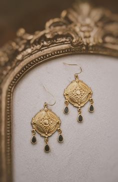 Vintage brass art nouveau ornate chandelier charms are adorned with black cubic zirconia teardrops and hung on gold plated brass earwires. They measure approximately 2.25" long. Ornate Chandelier, Cape Canaveral, Brass Art, Bohemian Art, Art Nouveau Jewelry, Chandelier Earrings, Jewelry Handmade, Vintage Brass, Jewelry Earrings Dangle