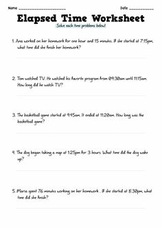 the worksheet for elapsed time worksheet is shown in black and white