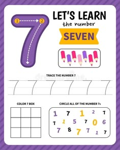 the number seven worksheet for children to learn how to write and draw numbers