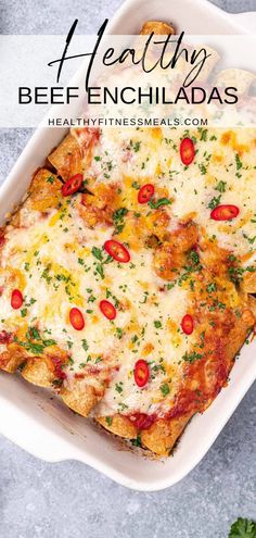 a square casserole dish with cheese and tomatoes on top, topped with parsley