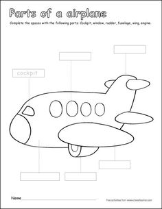 the parts of an airplane worksheet for kids to learn how to draw and color