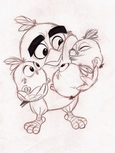 a drawing of two cartoon characters hugging each other