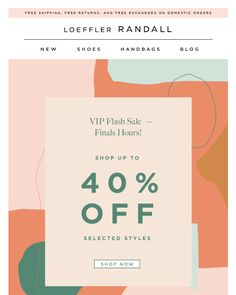 an email ad for lofter randy's shoes and handbags, with the sale up to 40 % off