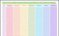 a printable weekly calendar with the time for each day and date on it,