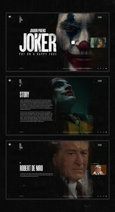 the joker movie poster is shown in three different stages