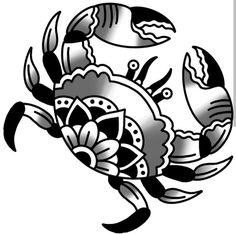 a black and white drawing of a crab with flowers on it's back legs