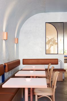 an empty restaurant with tables and chairs