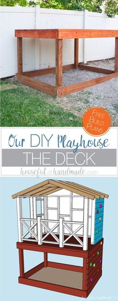 an outdoor play house with the words our diy playhouse on top and below it