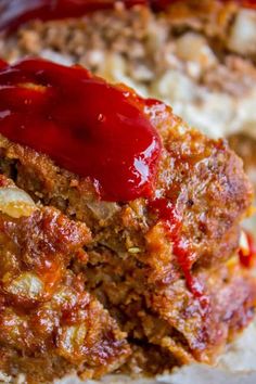 meatloaf with ketchup and cheese on top