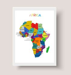 the africa map is shown in bright colors