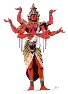 an image of a red demon standing with his arms out and hands in the air