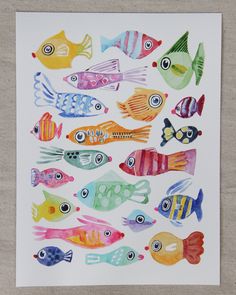 a card with different colored fish on it