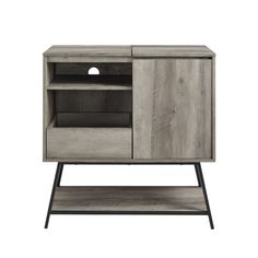 the sideboard is made out of wood and has an open shelf on one side