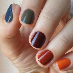 Nails Short Fall Colors, Fall Colours For Nails, All Different Color Nails, Multicolor Fall Nails, Fall Fingernail Designs, Fall Skittle Nails, October Autumn, First Day Of Fall, Colorful Nail