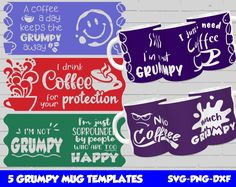 5 grumpy mug templates svg - dxf files