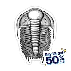 a sticker with an image of a large insect on it's back and the words buy 10 get 50 % off